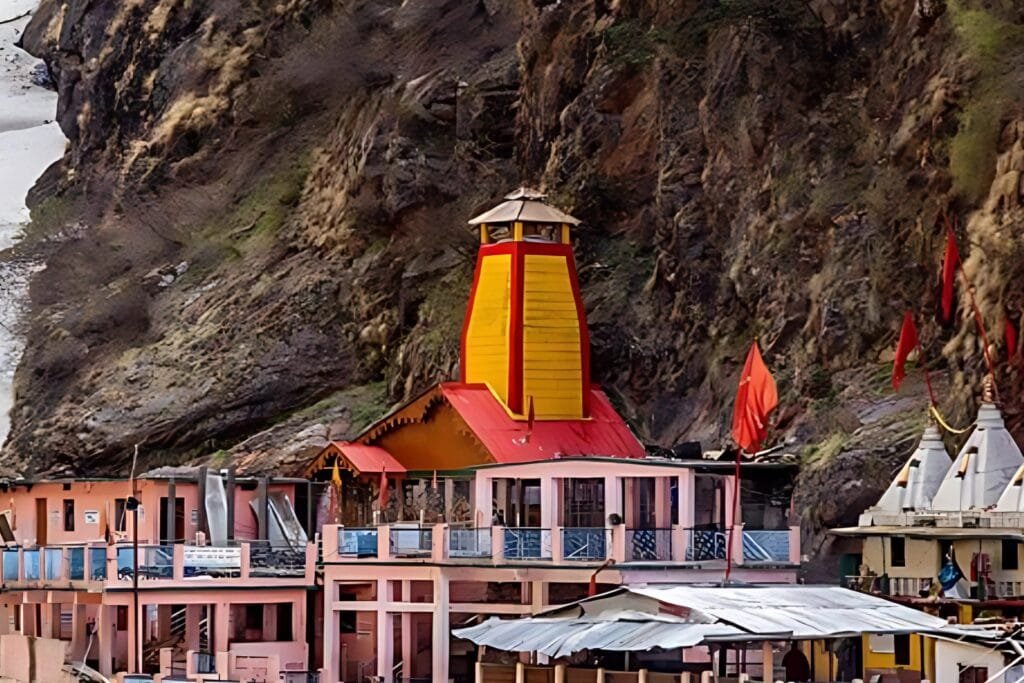 Yamunotri Temple in Uttarakhand with hot springs and Himalayan mountains during Char Dham Yatra
